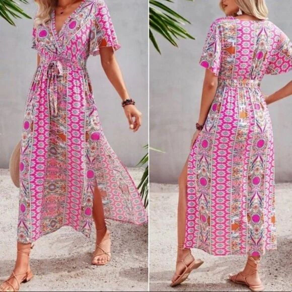 New Boho floral print butterfly sleeve maxi dress - Picture 4 of 9